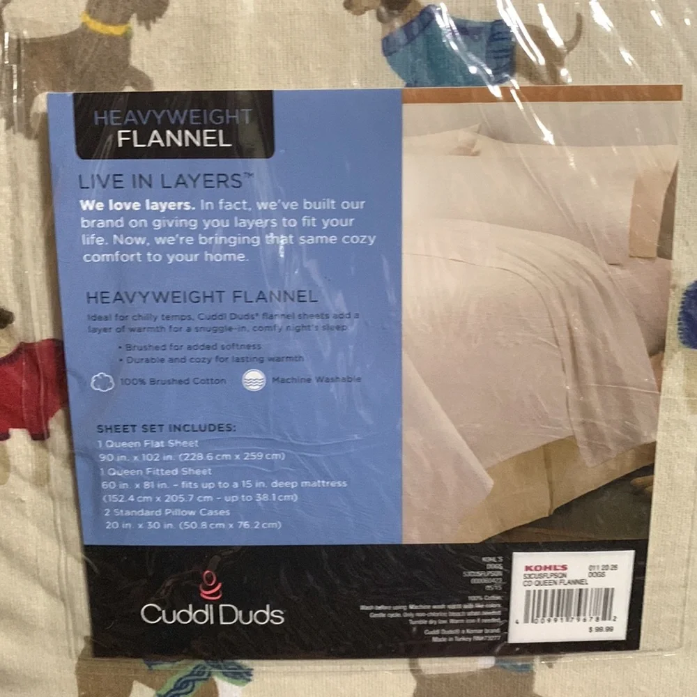 CUDDL DUDS- QUEEN ,Heavyweight Flannel 💯 Cotton 🆕 Bed Sheets